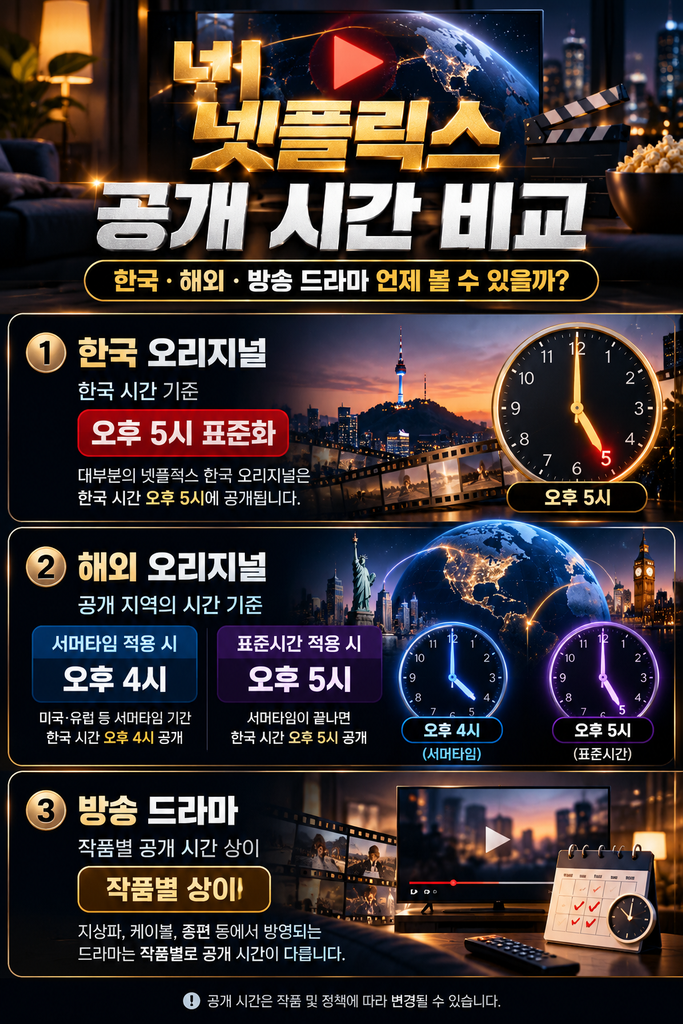 넷플릭스 공개 시간 비교 가이드
