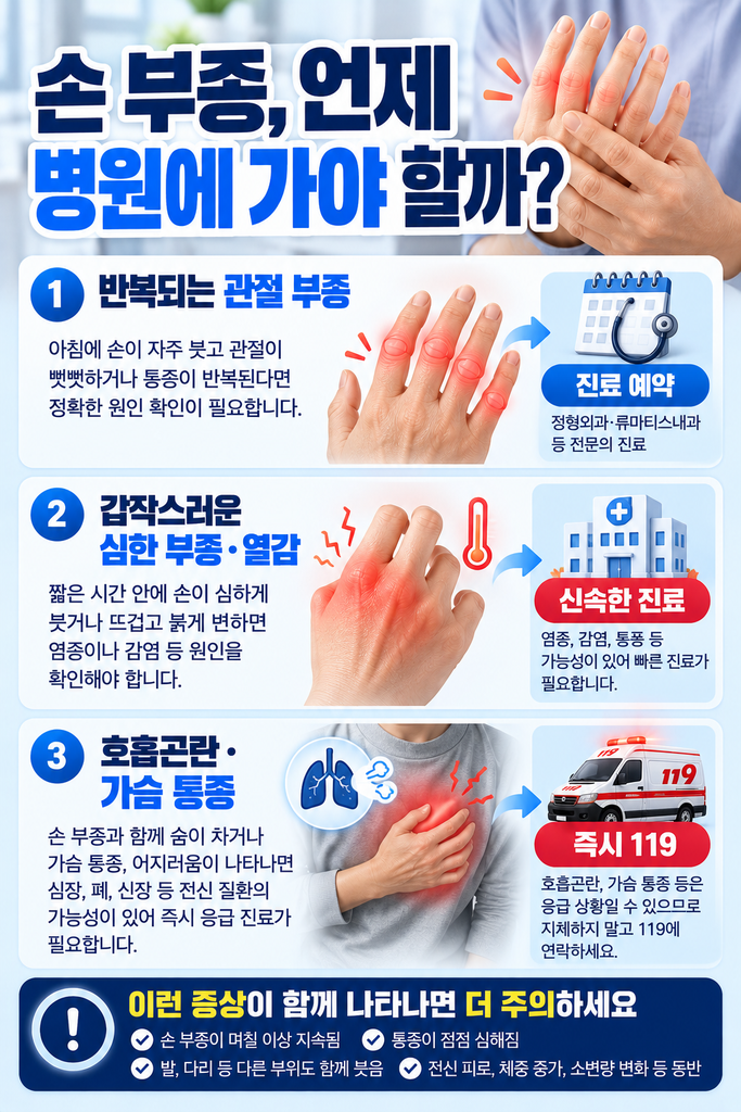 손 부종, 언제 병원에 가야 할까