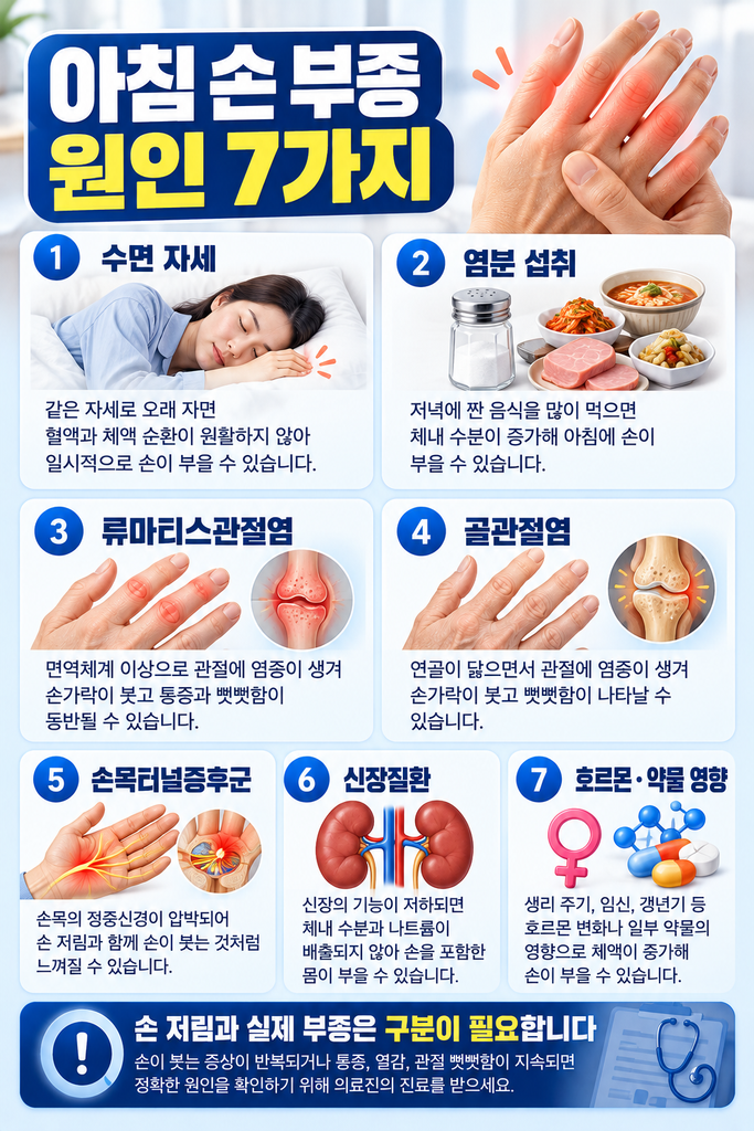 아침 손 부종 원인 7가지