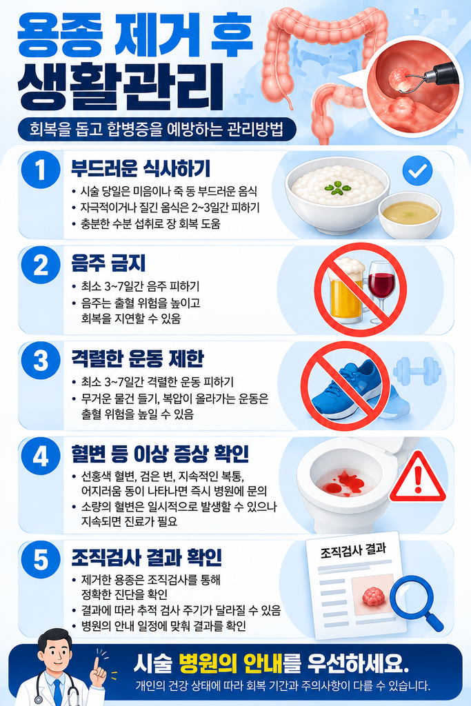 용종 제거 후 생활관리 안내