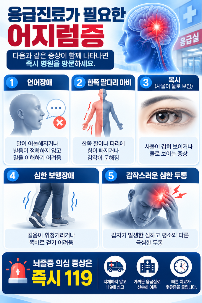 응급진료가 필요한 어지럼증 안내